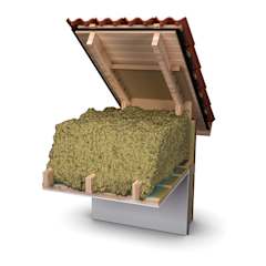 Kold loft med sadeltag med PAROC plader og isolering med blæst uld