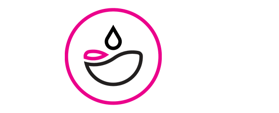 Simple icon of a bowl catching a water droplet inside a pink circle.