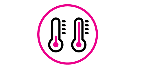 Icon of two thermometers inside a pink circle, representing temperature or climate conditions.