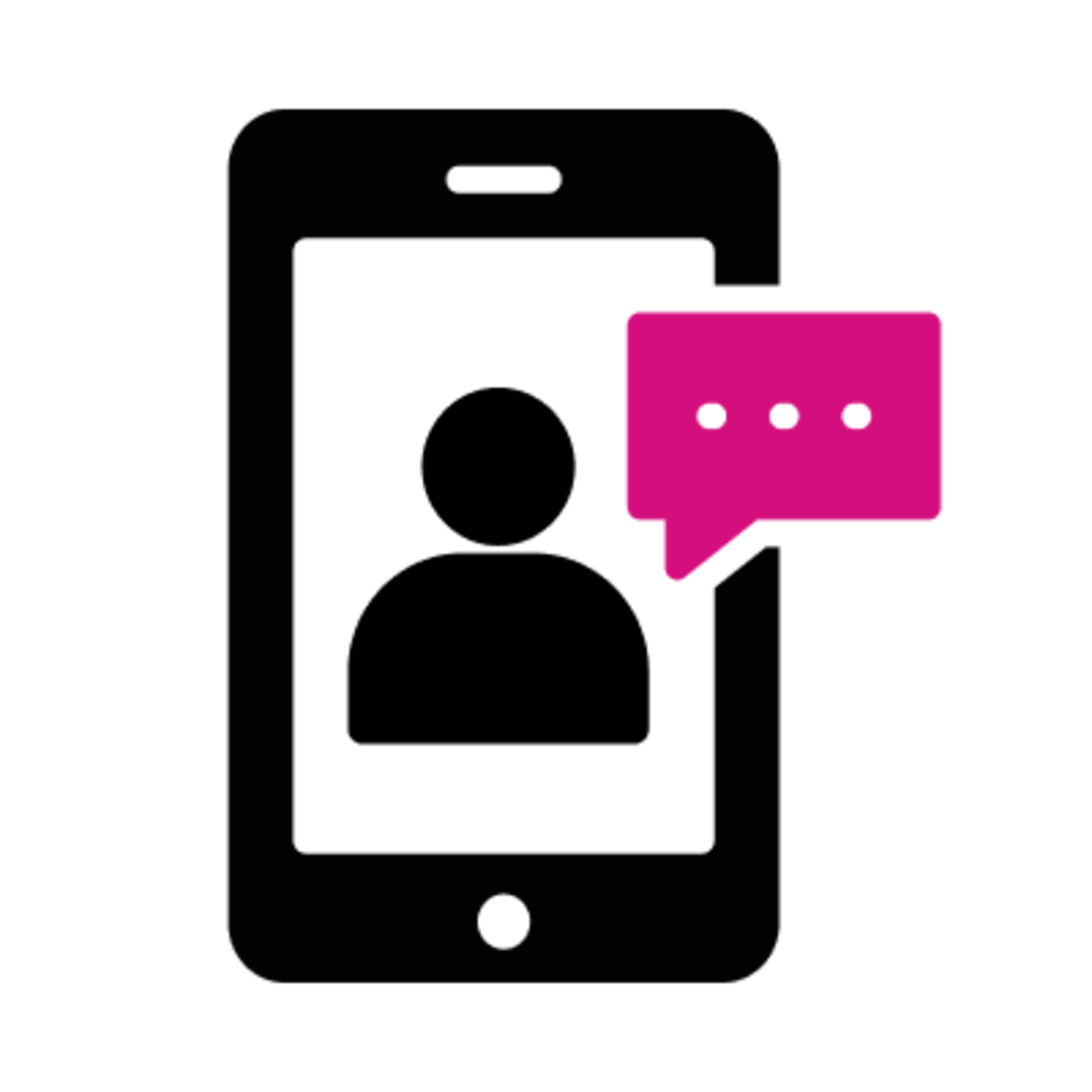 Icon of a person with chat bubble inside of a smartphone