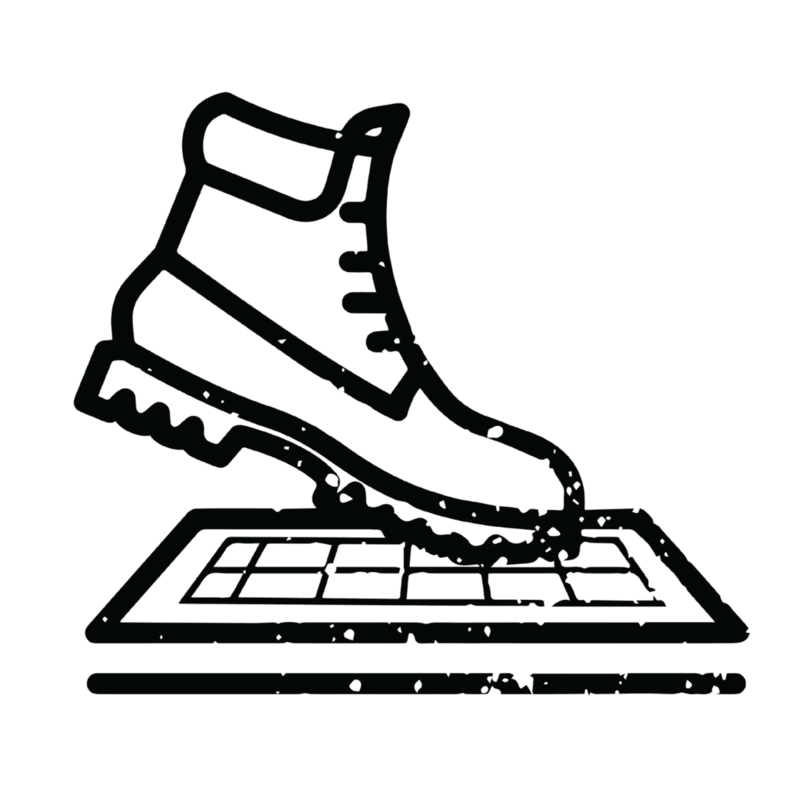 Black icon of boot walking on a grid surface