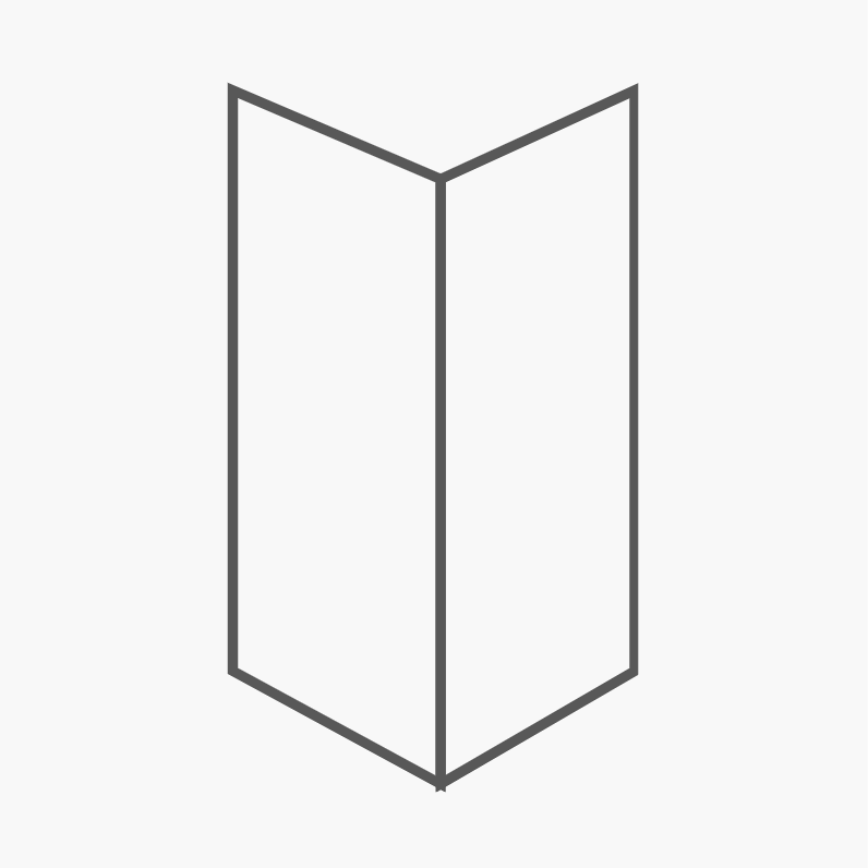 Line drawing of an interior bifold door, illustrating folding mechanism..