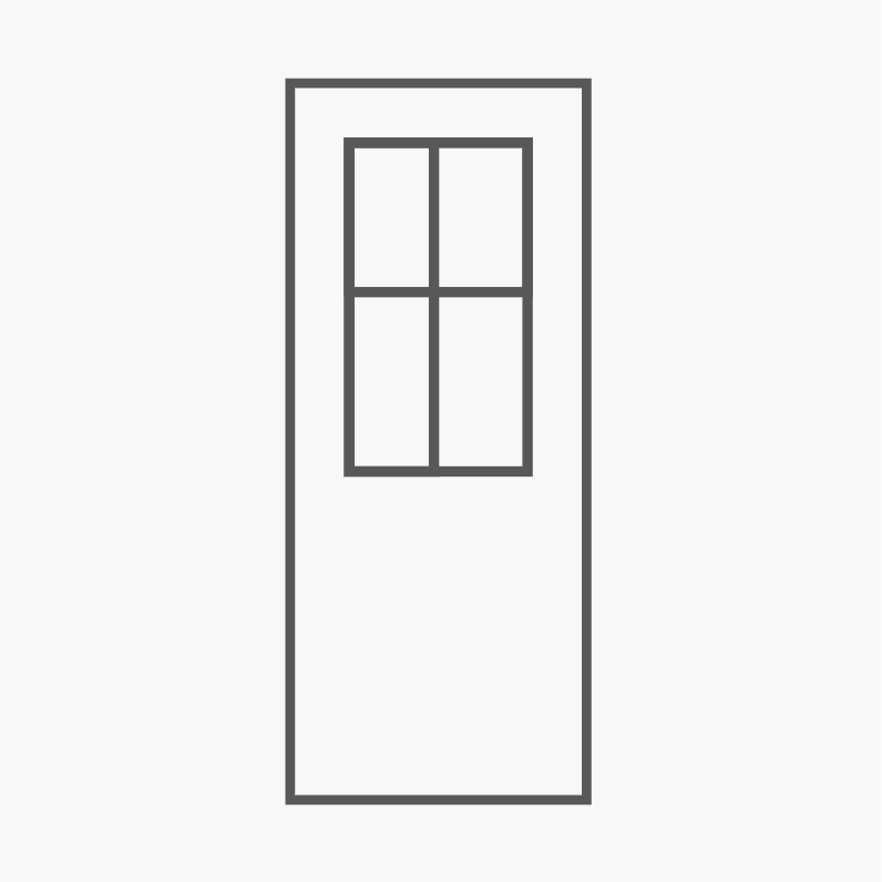 Line drawing of a fiberglass front door with vertical glass panels.