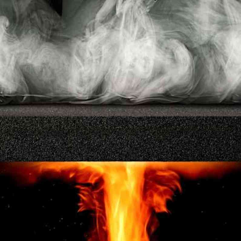 FOAMGLAS® insulation exposed to fire and smoke, demonstrating its fire-resistant and low-smoke emission properties in high-temperature environments