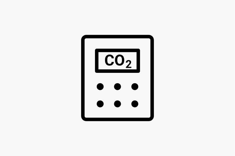 skaičiuoklės ikona su simboliais CO2 ekrane