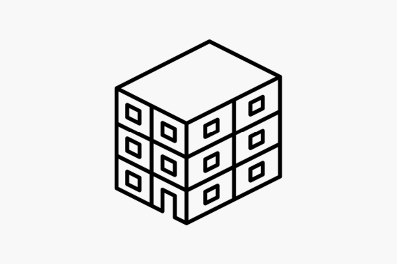 Concrete sandwich element. Grooved insulation is used inside the element. 