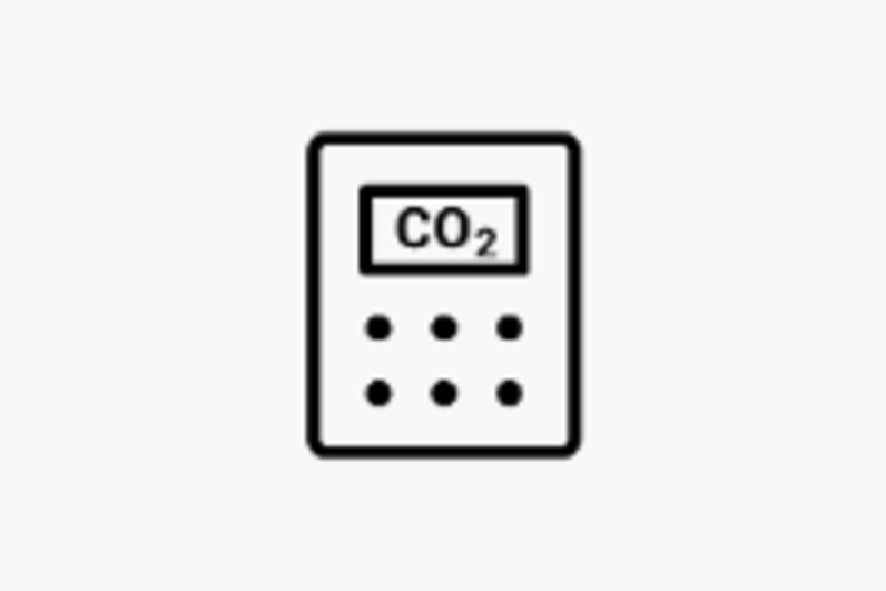 skaičiuoklės ikona su simboliais CO2 ekrane