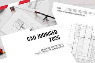 Kataloog „CAD Joonised 2025“ ja üks joonis kataloogist jooniste taustal
