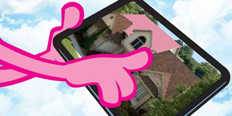 Pink panther using an iPad with roof design software