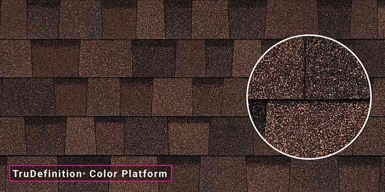 Closeup of a shingle sample highlighting color granules