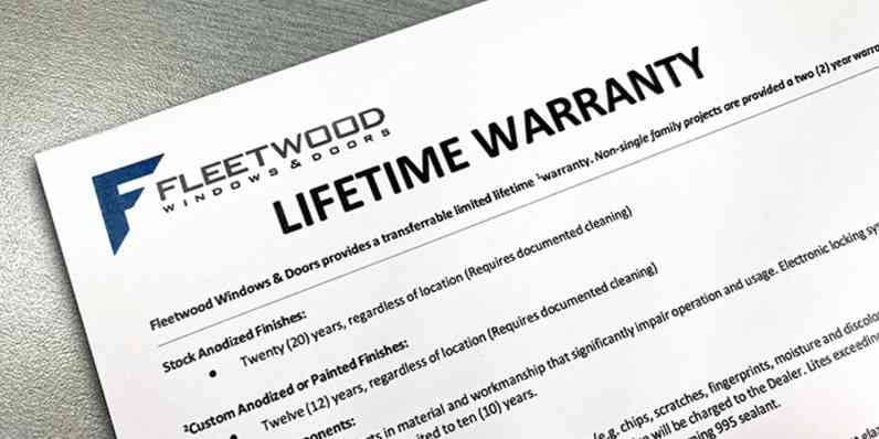 Partial view of the Fleetwood Lifetime Warranty.  