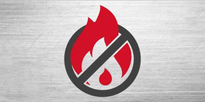 ikoon, mille taustal on läbi kriipsutatud tuli ja teras