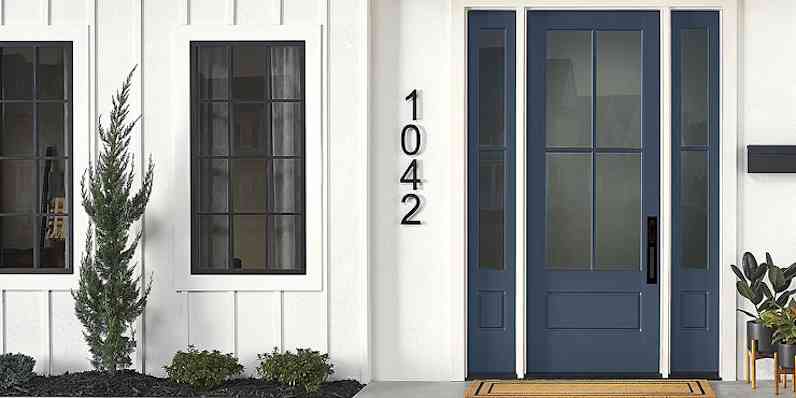 White house with blue front door