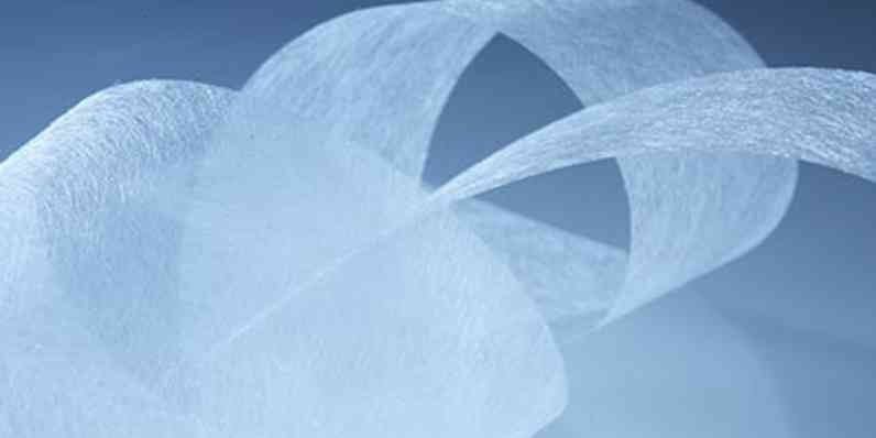 Light, translucent fiberglass veil forming soft curves against a blue background.