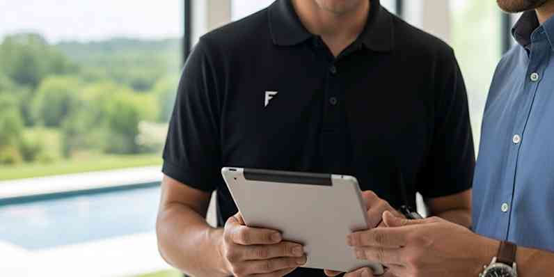Two men holding a clipboard