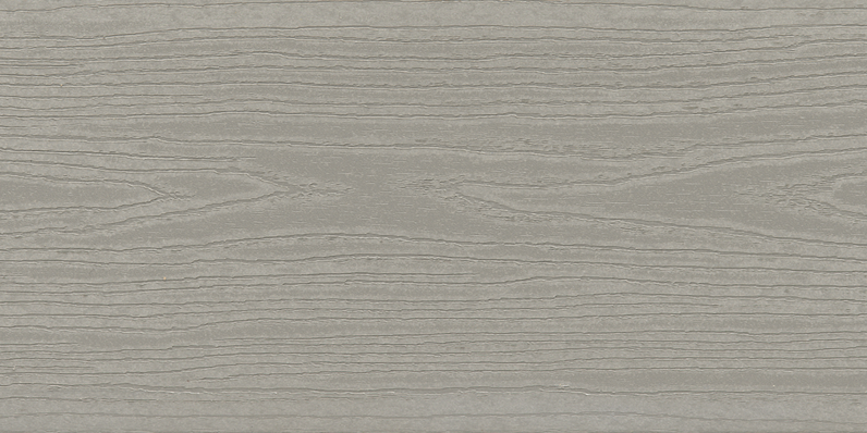 Close-up of a gray/stratus, textured composite decking board with visible wood‑grain pattern.