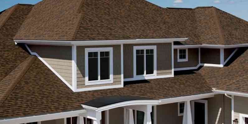 Tan house with Owens Corning Brownwood shingles
