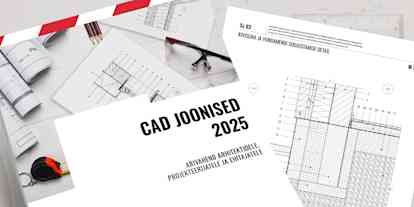Kataloog „CAD Joonised 2025“ ja üks joonis kataloogist jooniste taustal