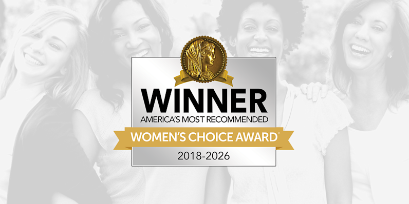 Background of a group of women with Women's Choice Award 2018-2026 Badge layered over top