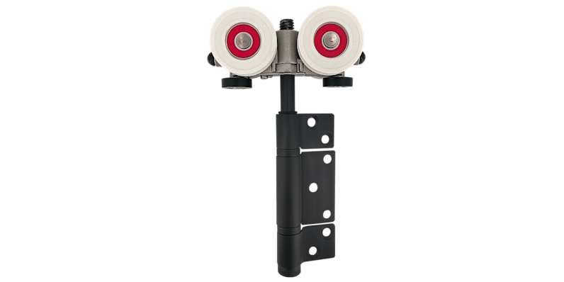 A metal component with rollers at the top to assist with the movement of Fleetwood's 3600-T folding door.