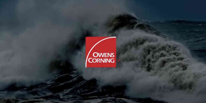 Photo of a storm with Owens Corning logo layered over top of the image
