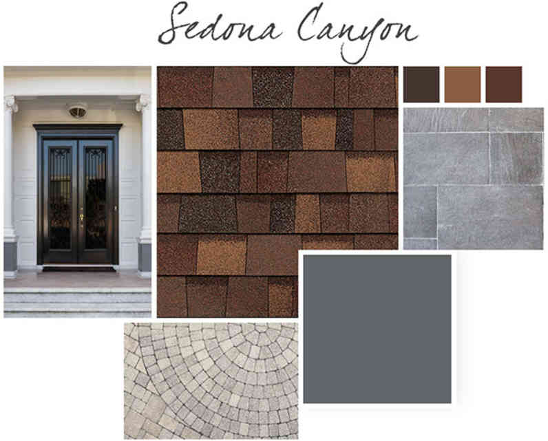 Web Gray, Turkish Coffee, Jute Brown and Terra Brun paint colors compliment Sedona Canyon TruDefinition Duration Designer shingles.
