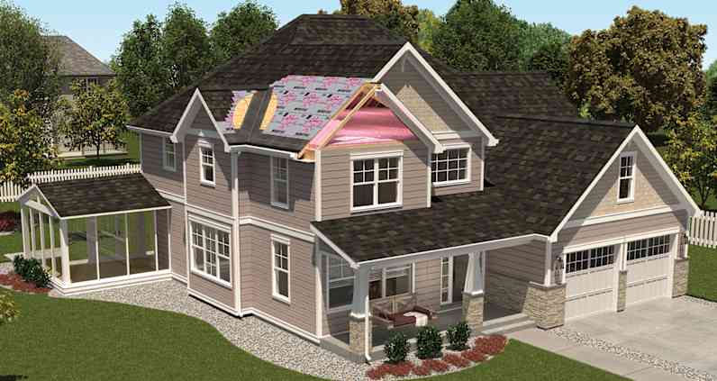a graphic of a house showing layers of total protection roofing system