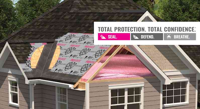 a graphic of a house showing layers of total protection roofing system
