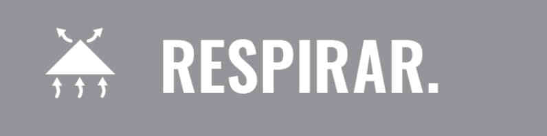 Pancarta gris claro con el ícono del flujo de aire a través del sistema de techo y la palabra "RESPIRAR".