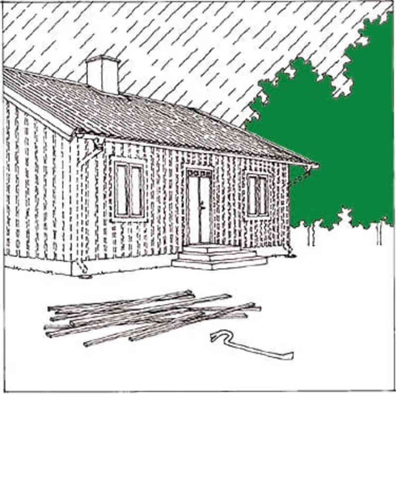 En illustration af et hus uden beklædning