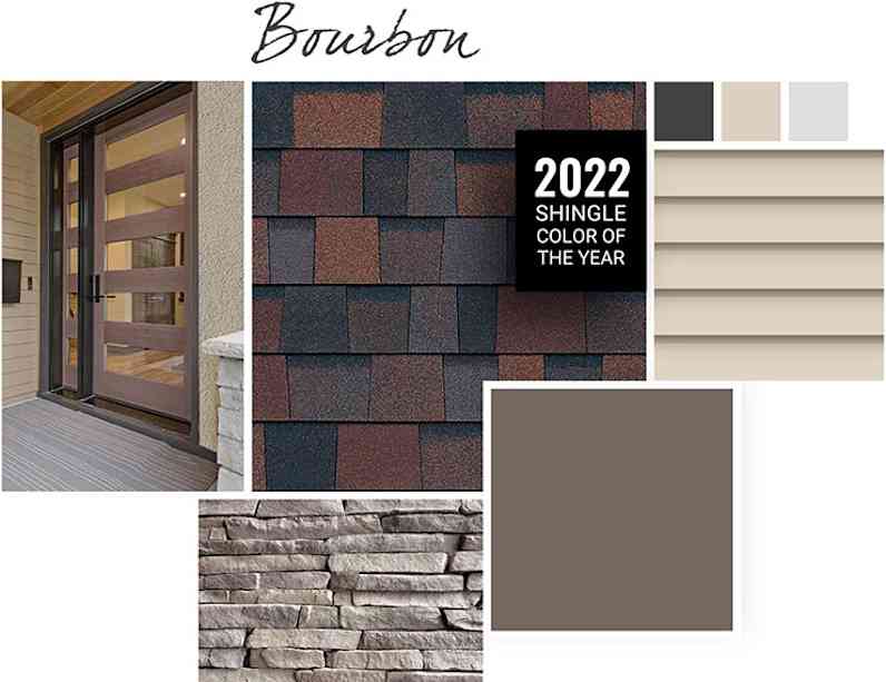 Bourbon shingle swatch with Garret Gray color palette of warm gray and tan hues.
