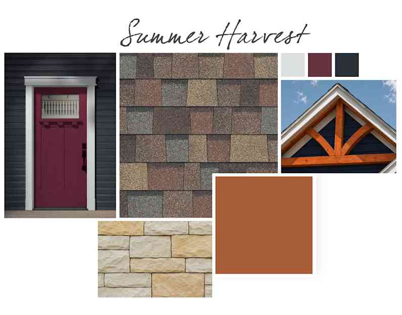 Earthen Jug, Icicle, Burgundy and After the Storm paint colors complement Summer Harvest TruDefinition Duration Designer shingles.