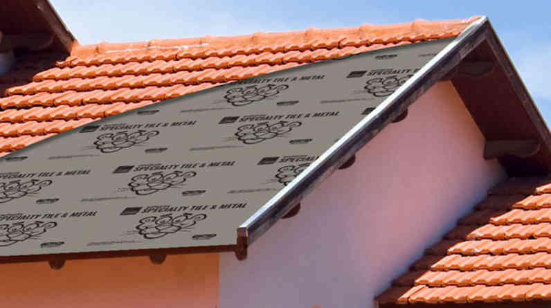 Closeup photo of WeatherLock® Specialty Tile & Metal Waterproofing Barrier installed on a roof