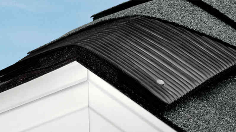 Closeup photo of a roof with VentSure® Rigid Roll Ridge Vent