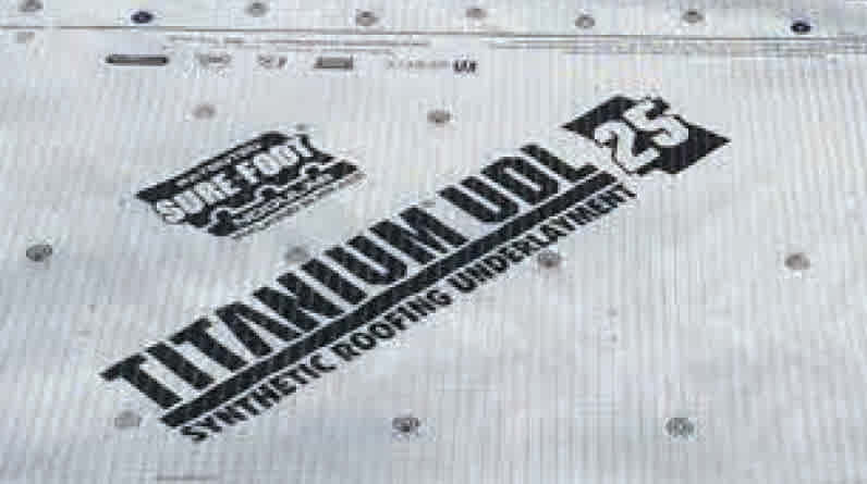 Close up photo of Titanium® UDL25 Synthetic Roofing Underlayment