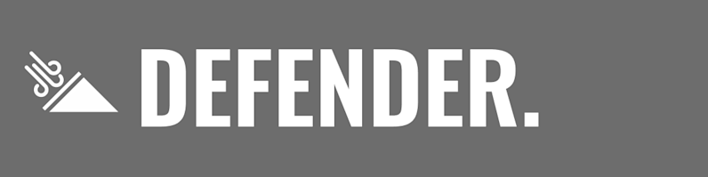 Pancarta gris con un icono que muestra el viento golpeando el techo y la palabra "DEFENDER."