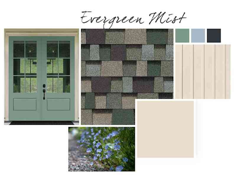Polar Bear, Parisian Patina, Windy Blue and Inkwell paint colors compliment Evergreen Mist TruDefinition Duration Designer shingles.