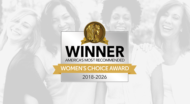 Background of a group of women with Women's Choice Award 2018-2026 Badge layered over top