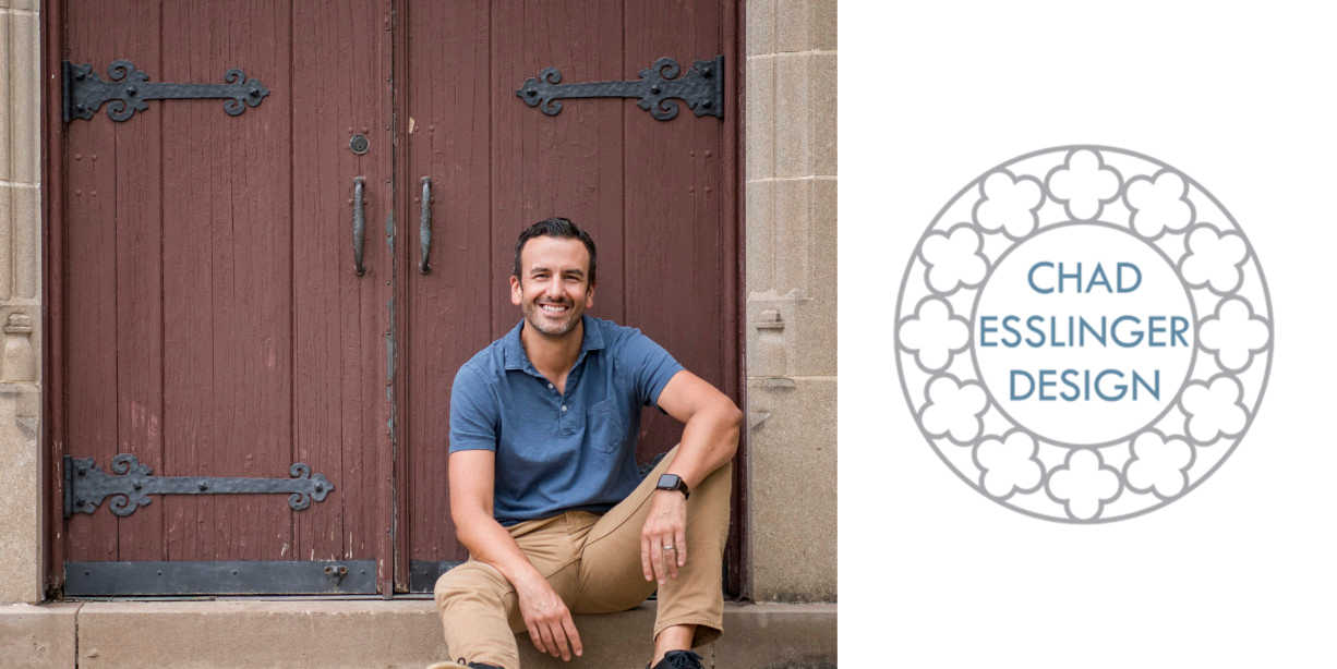 A photo of Chad Esslinger on the left with a logo on the right with the text "Chad Esslinger Design"
