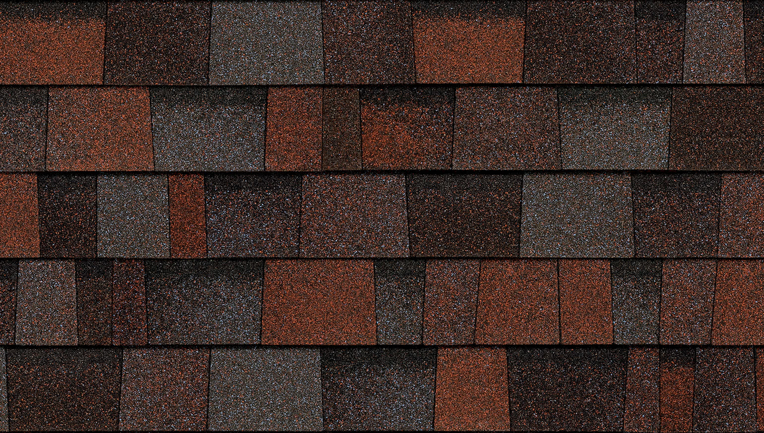 Red, blue, and black granules mixed to make purple tabs on this shingle in the color Merlot