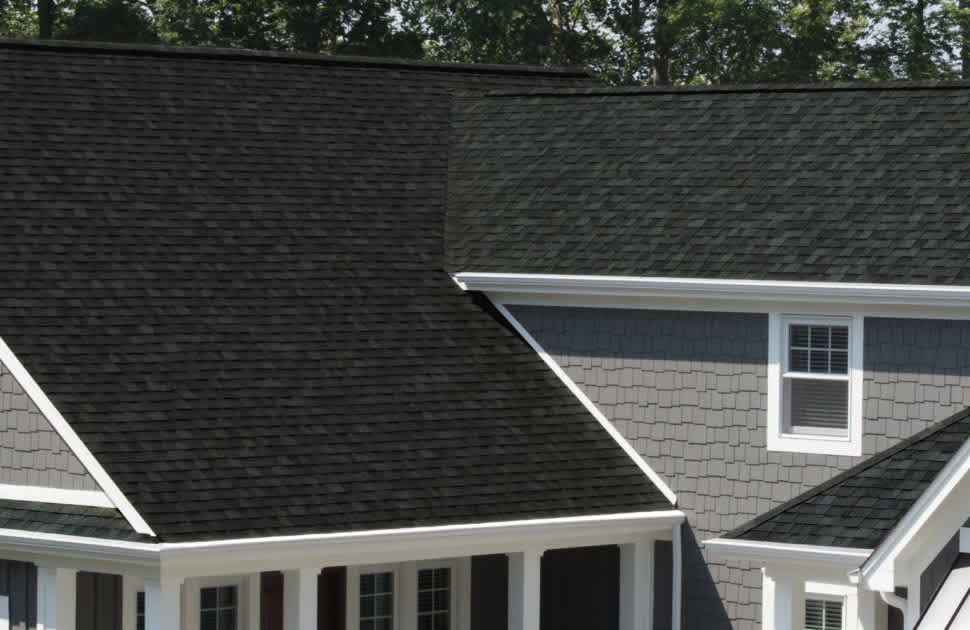 House with shingles in Onyx Black with TruDefinition® Duration FLEX® Impact-Resistant 