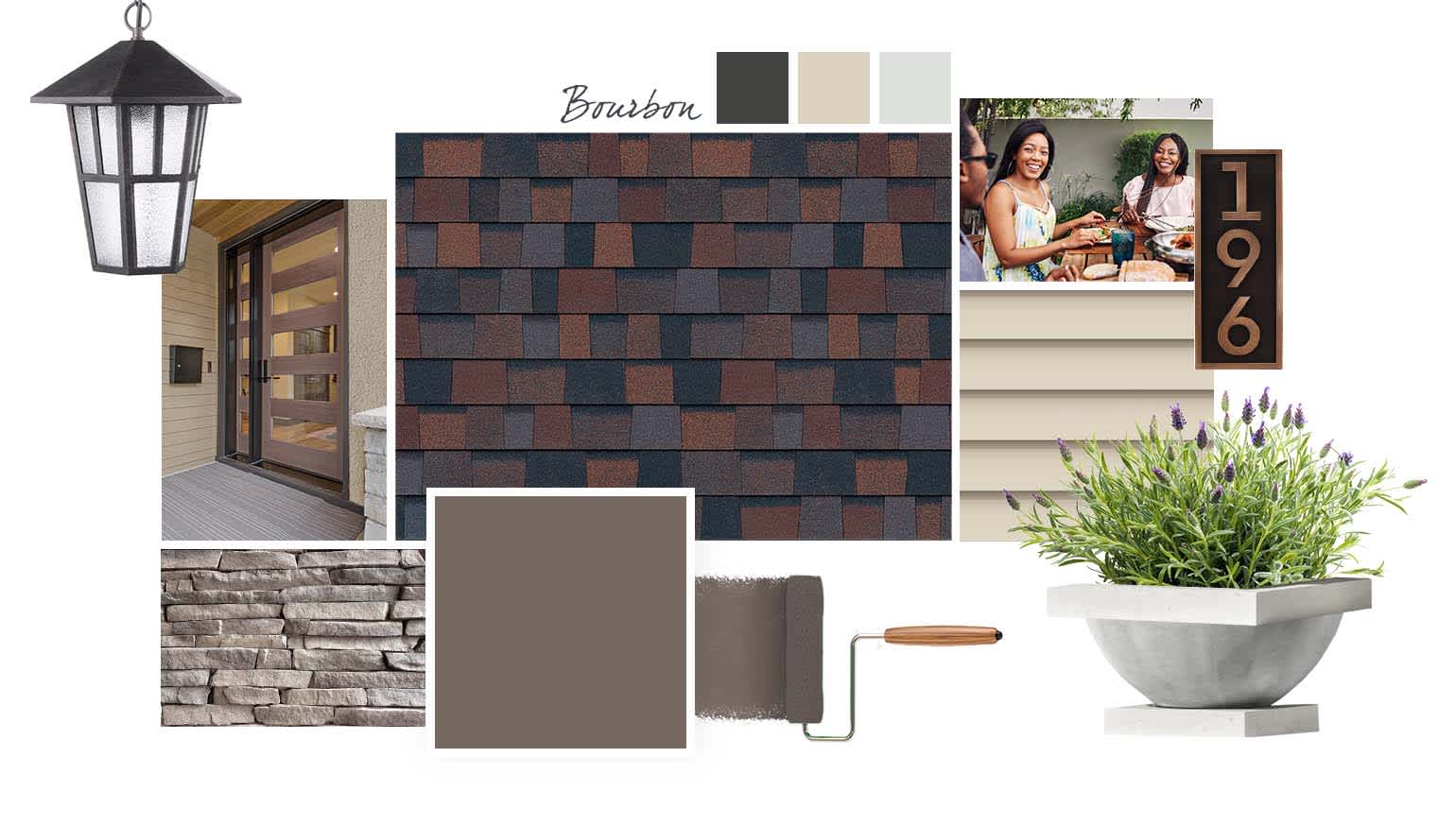 Bourbon style board image with bourbon swatch, incorporating design elements in shades of gray
