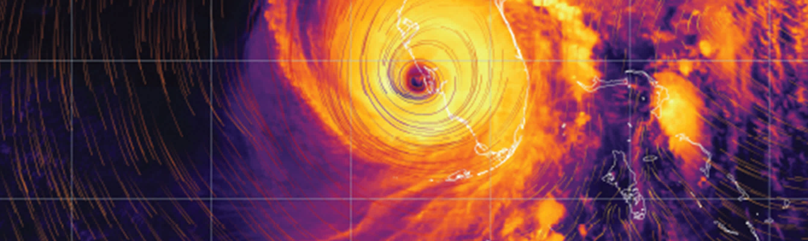 Weather radar view of hurricane approaching the coast of Florida