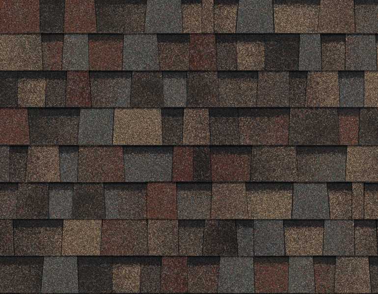 Summer Harvest shingle swatch with various shades of rich dark and light browns and grays