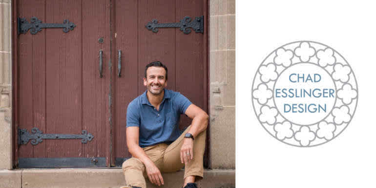 A photo of Chad Esslinger on the left with a logo on the right with the text "Chad Esslinger Design"