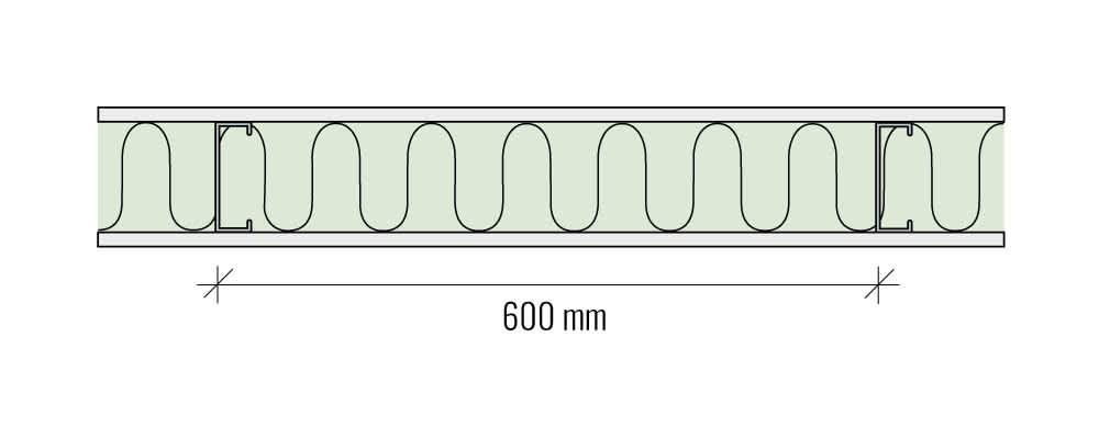 enkelstomme med ett lager gips på båda sidor