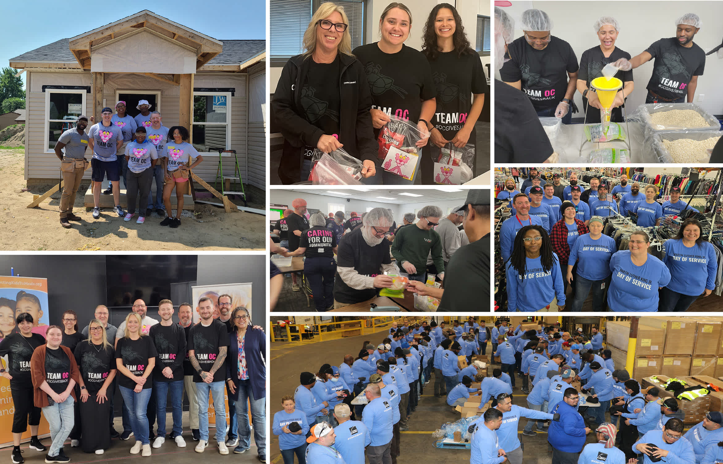 Photo collage Owens Corning volunteers.