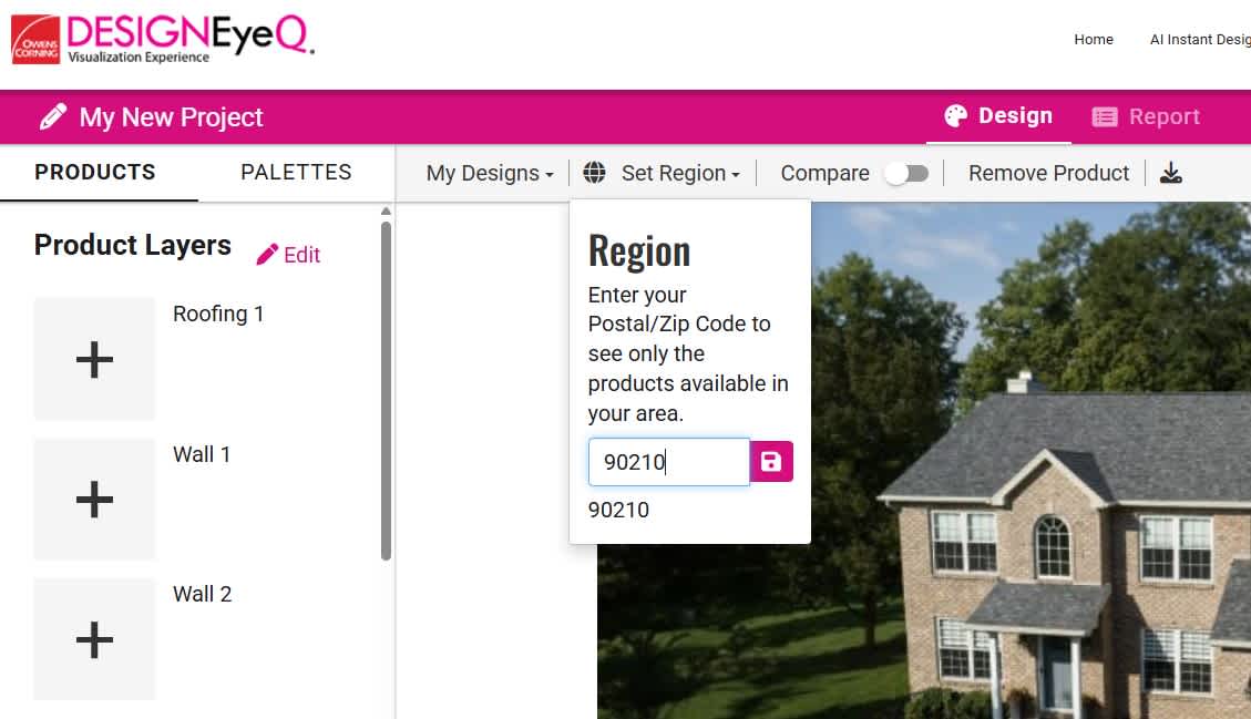 Screenshot of the Region selector in Design EyeQ software