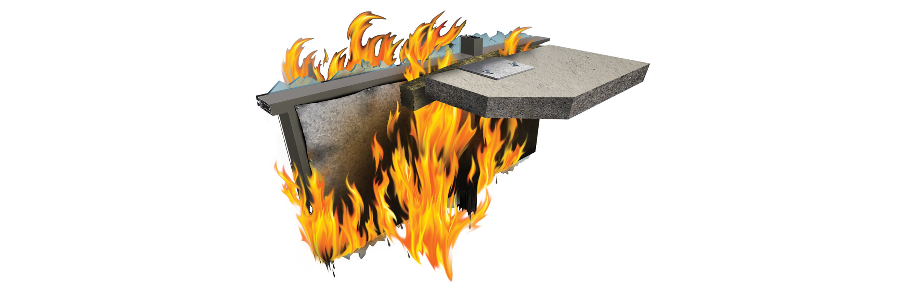 This depiction shows how improperly installed steel back pan assemblies perform when exposed to the fire conditions of ASTM E2307