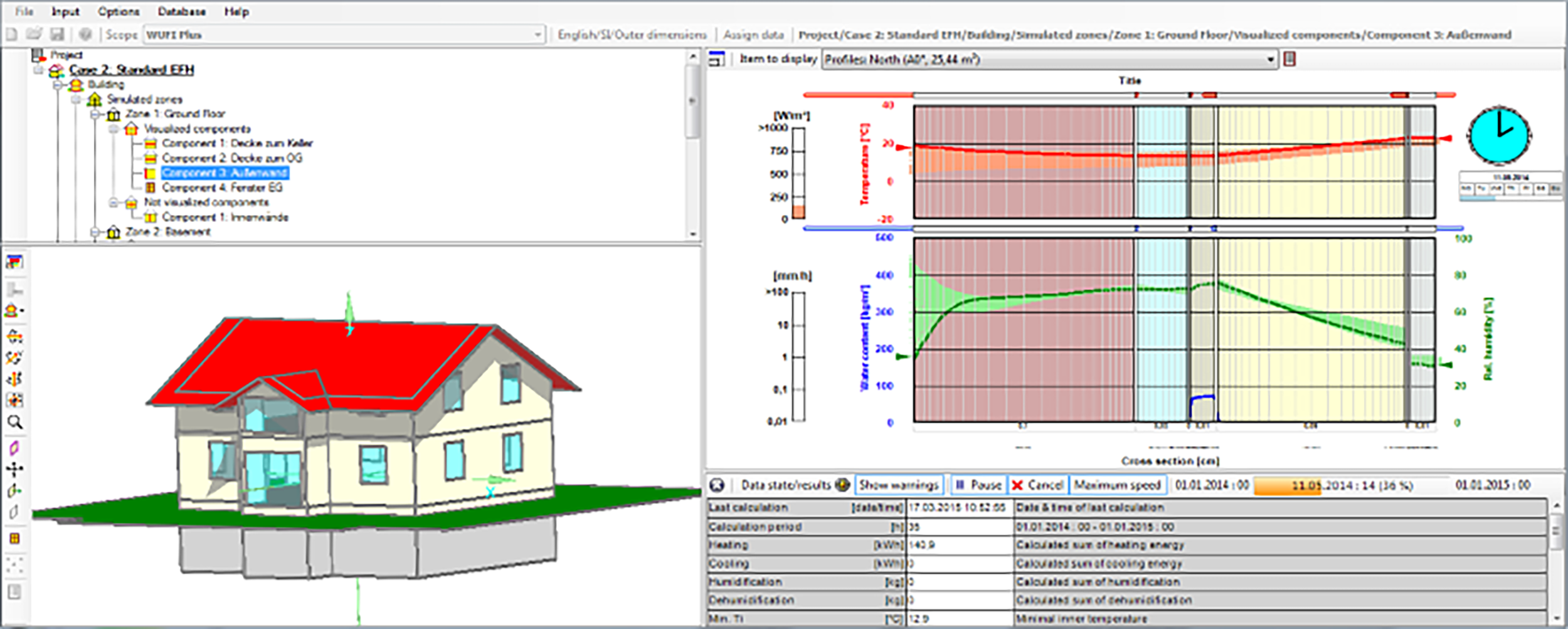 Screenshot of WUFI software platform used for predictive heat and moisture modeling